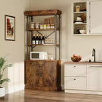 Étagère avec portes, bibliothèque industrielle de 73,6 po - Étagère de rangement à 4 niveaux en bois et métal pour salon, bureau
