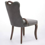 Lot de 2 chaises de salle à manger Zeus & Ruta en velours vintage avec bordure touffetée faite à la main, poignées en bois massif et clous décoratifs en cuivre