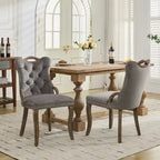 Lot de 2 chaises de salle à manger Zeus & Ruta en velours vintage avec bordure touffetée faite à la main, poignées en bois massif et clous décoratifs en cuivre