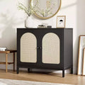 Rattan Sideboard Buffet Cabinet, Kitchen Storage Cabinet with Rattan Doors and Adjustable Shelves, for Living Dining Room Hallway