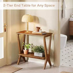 Table d'appoint Lantine à 2 niveaux en bois massif, table d'appoint avec étagères de rangement et pieds robustes, pour petits espaces, chambre, appartement
