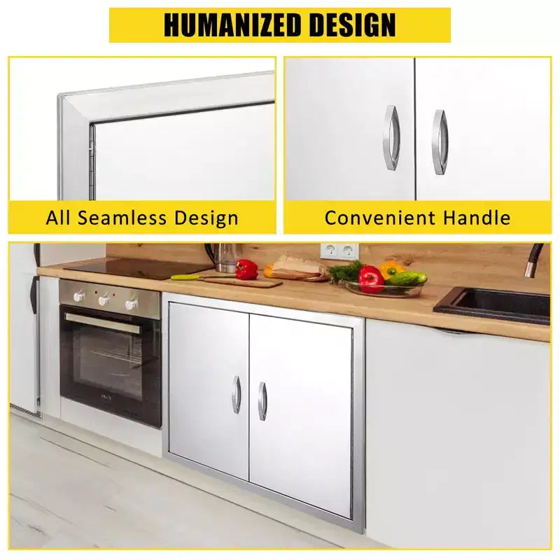 Portes d'armoire de cuisine d'extérieur, double paroi en acier inoxydable avec panneau de ventilation - Fermeture magnétique pour îlots de barbecue