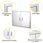 Portes d'armoire de cuisine d'extérieur, double paroi en acier inoxydable avec panneau de ventilation - Fermeture magnétique pour îlots de barbecue