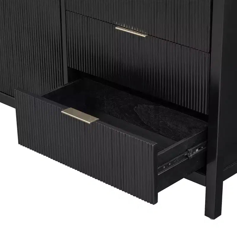 Buffet Okak en bois, Meuble de rangement avec portes incurvées en relief, Console pour Cuisine, Salon, Bureau