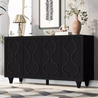 Buffet Okak en bois, Meuble de rangement avec portes incurvées en relief, Console pour Cuisine, Salon, Bureau