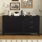 Buffet Okak en bois, Meuble de rangement avec portes incurvées en relief, Console pour Cuisine, Salon, Bureau
