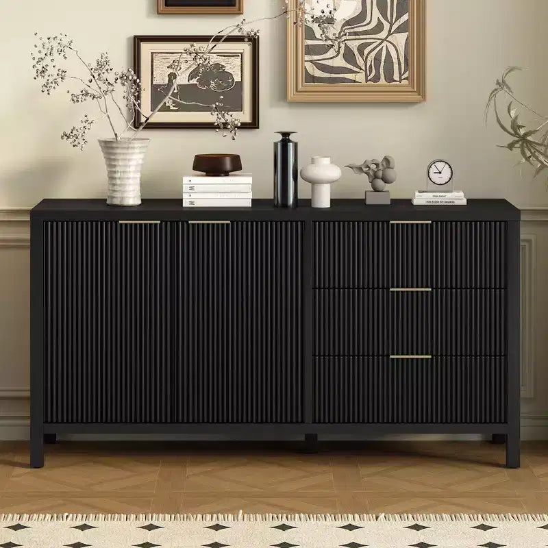 Buffet Okak en bois, Meuble de rangement avec portes incurvées en relief, Console pour Cuisine, Salon, Bureau