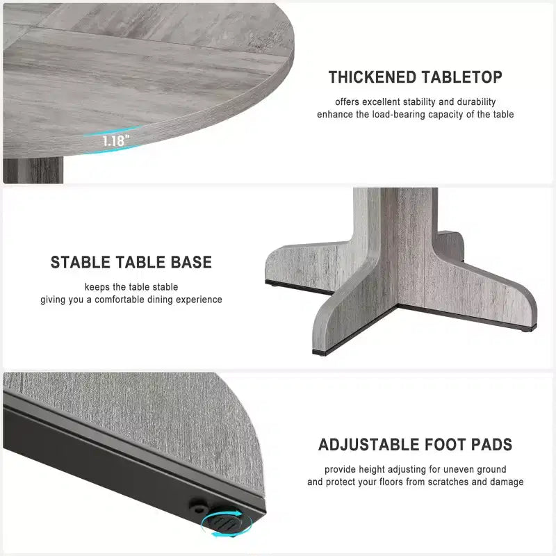 Table à manger ronde GustoWave 47, avec plateau en bois