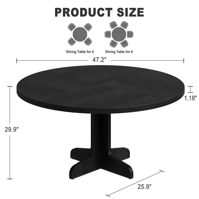 Table à manger ronde GustoWave 47, avec plateau en bois