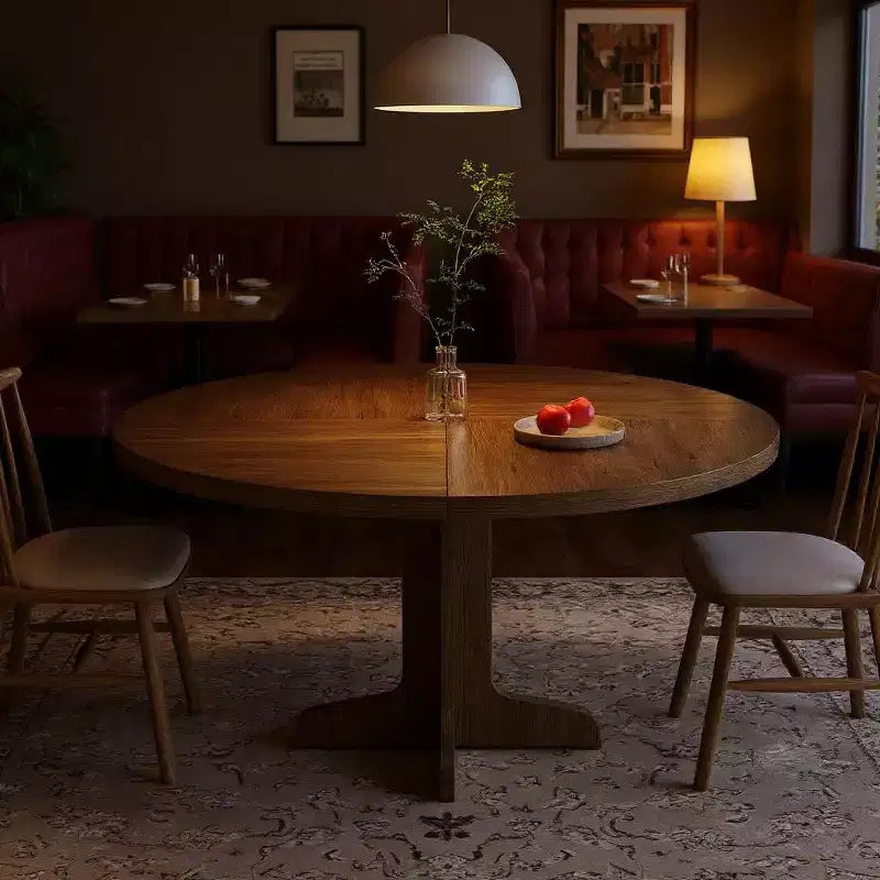 Table à manger ronde GustoWave 47, avec plateau en bois