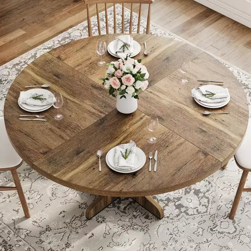 Table à manger ronde GustoWave 47, avec plateau en bois