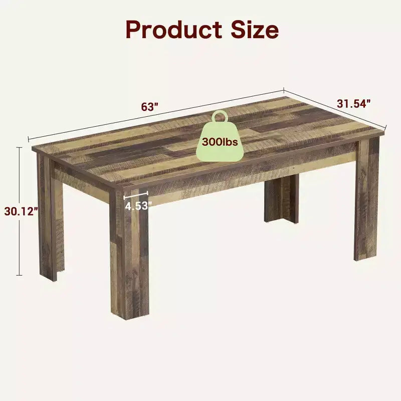 Table à manger de ferme GustoWave 63 en bois, pour 4-6 personnes, plateau standard