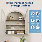 Meuble haut de salle de bain mural avec portes vitrées, organisateur de rangement à 4 niveaux en forme d'arche, armoire à pharmacie avec étagère réglable, 61 x 71 x 23 cm (l x H x P)