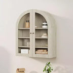 Meuble haut de salle de bain mural avec portes vitrées, organisateur de rangement à 4 niveaux en forme d'arche, armoire à pharmacie avec étagère réglable, 61 x 71 x 23 cm (l x H x P)