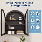 Meuble haut de salle de bain mural avec portes vitrées, organisateur de rangement à 4 niveaux en forme d'arche, armoire à pharmacie avec étagère réglable, 61 x 71 x 23 cm (l x H x P)