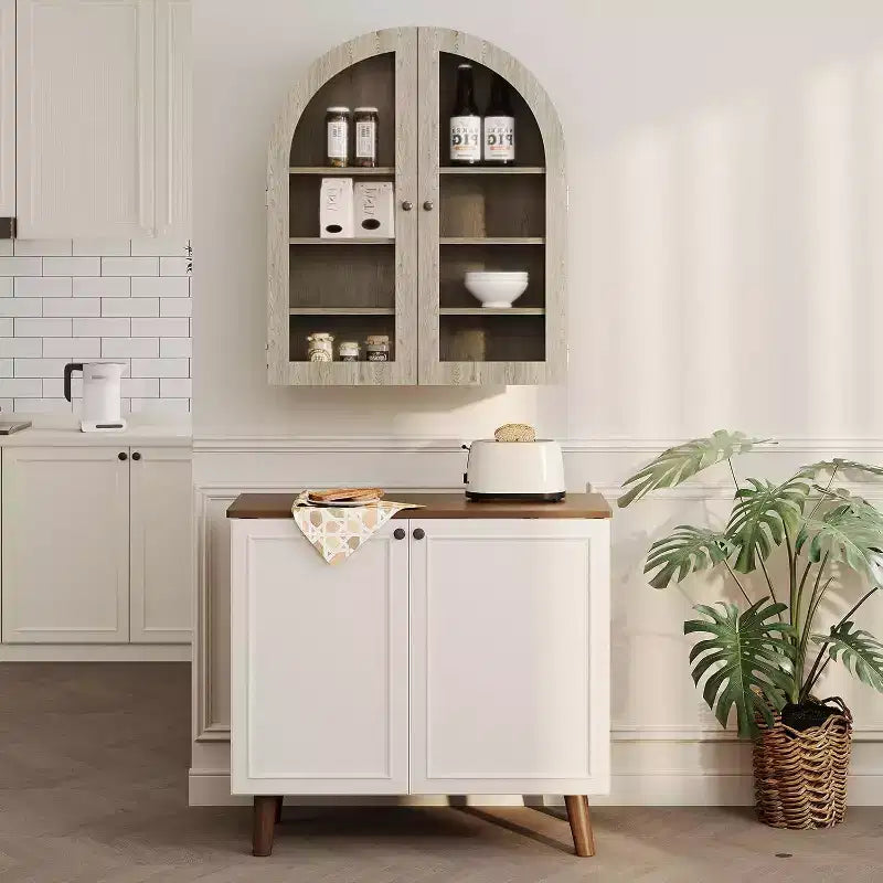 Meuble haut de salle de bain mural avec portes vitrées, organisateur de rangement à 4 niveaux en forme d'arche, armoire à pharmacie avec étagère réglable, 61 x 71 x 23 cm (l x H x P)