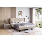 Bed Frame with Wingback Headboard, Velvet Upholstery Platform Bed,No Box Spring Needed