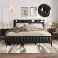 Bed Frame with PU Faux Leather, Button Headboard with Charging Station, All-Metal Full Platform Bed Frame with Storage,No Box Spring Needed