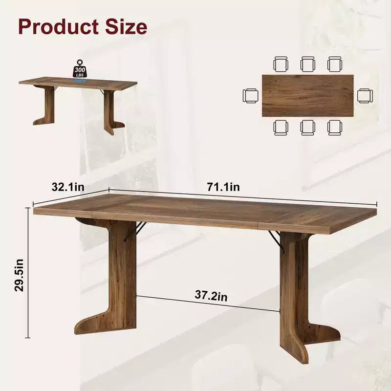 Table de cuisine rectangulaire GustoWave 71.1 de style rustique, avec plateau épais