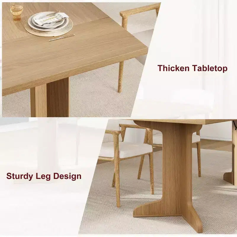 Table de cuisine rectangulaire GustoWave 71.1 de style rustique, avec plateau épais