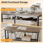 Ensemble repas industriel 4 pièces - Table, 2 chaises et banc avec cadre en métal et étagère de rangement pour petits espaces
