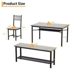 Ensemble repas industriel 4 pièces - Table, 2 chaises et banc avec cadre en métal et étagère de rangement pour petits espaces