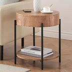 Table d'appoint, table basse ronde avec tiroir et étagères de rangement, table de chevet en bois, table d'appoint pour salon, chambre à coucher