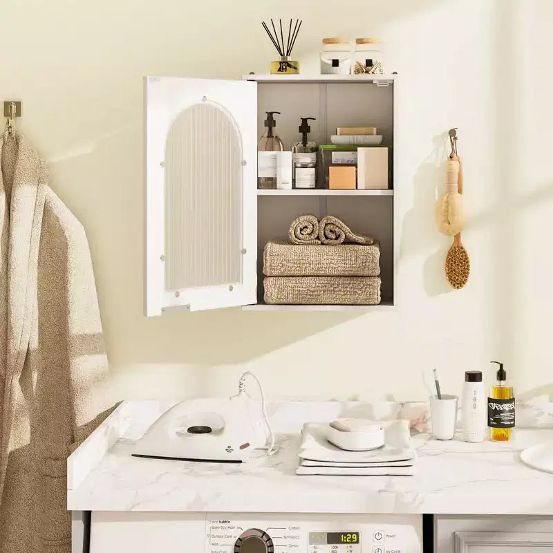 Meuble Mural de Salle de Bain Costway Armoire à Pharmacie avec Porte en Verre Trempé et Étagère Réglable Blanc/Noir/Marron/Gris/Naturel
