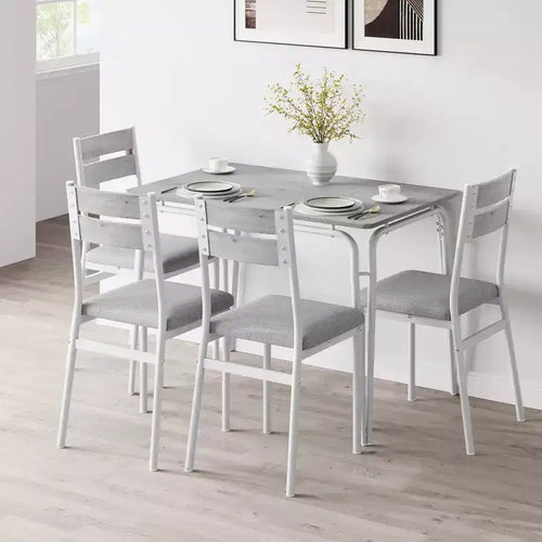 Ensemble de salle à manger 5 pièces pour 4 personnes, table et chaises carrées compactes, plateau robuste en MDF, cadre métallique, ensemble petit-déjeuner peu encombrant