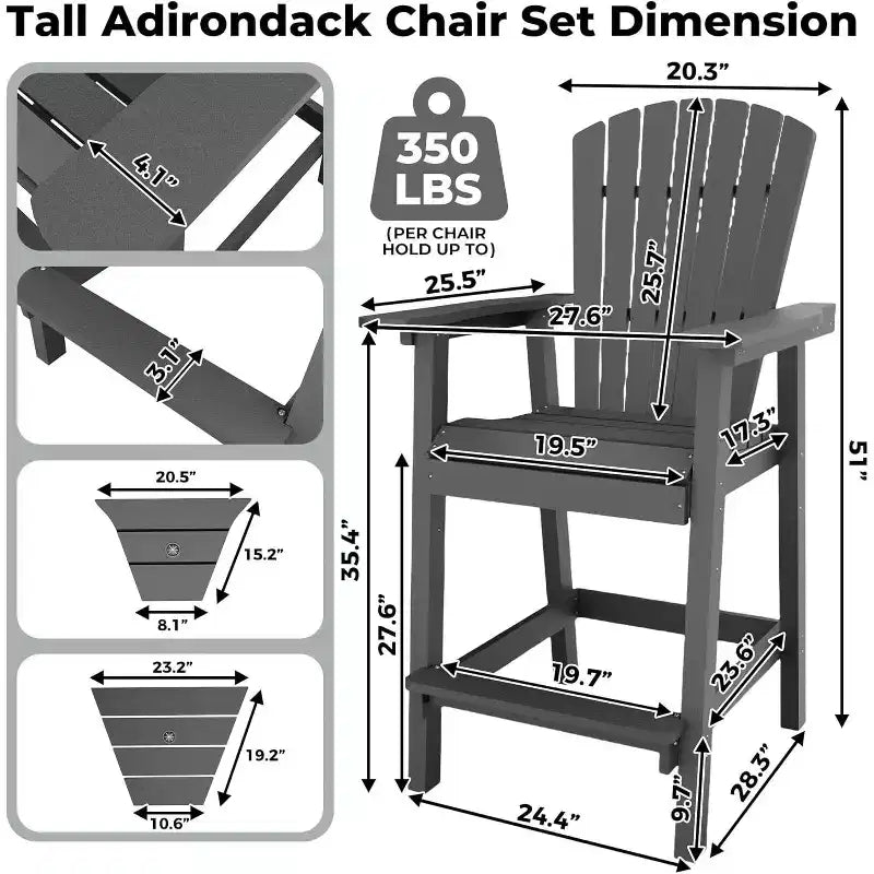 2 chaises Adirondack de bar d'extérieur avec plateau de connexion, chaises de balcon pour terrasse, jardin, chaises hautes Adirondack d'extérieur résistantes aux intempéries
