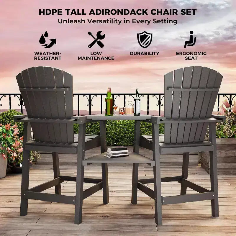 2 chaises Adirondack de bar d'extérieur avec plateau de connexion, chaises de balcon pour terrasse, jardin, chaises hautes Adirondack d'extérieur résistantes aux intempéries