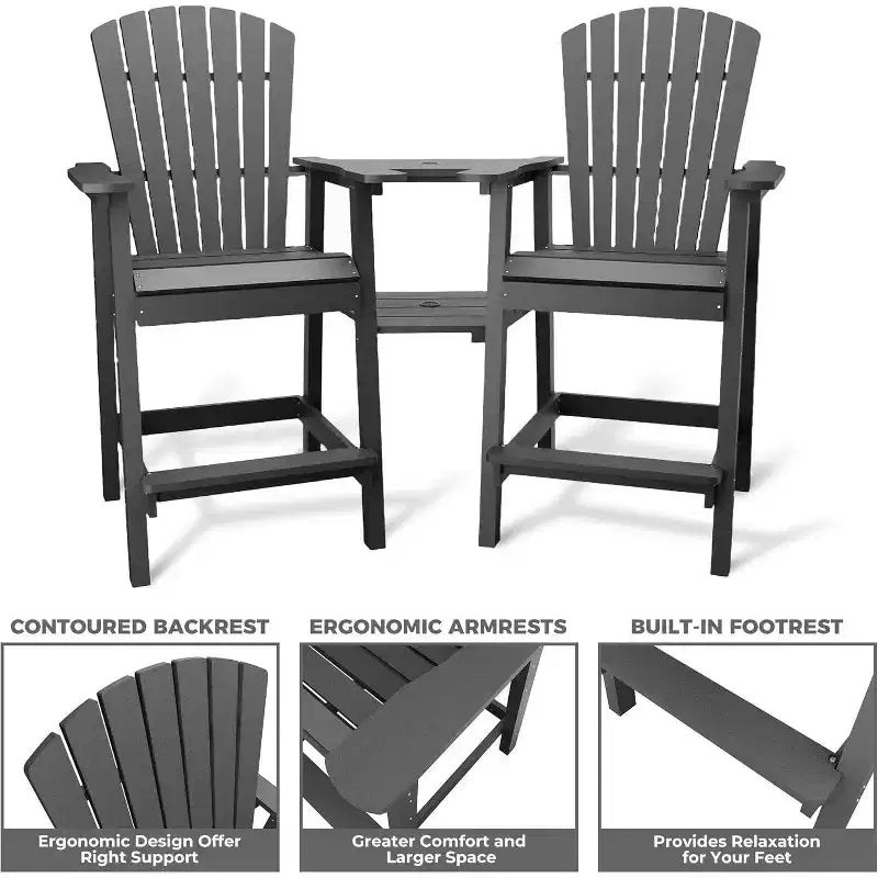 2 chaises Adirondack de bar d'extérieur avec plateau de connexion, chaises de balcon pour terrasse, jardin, chaises hautes Adirondack d'extérieur résistantes aux intempéries