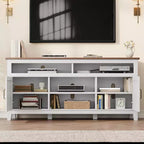 Meuble TV moderne de style rustique, 65 pouces, avec console multimédia, meuble à deux portes ouvertes et 8 étagères de rangement