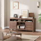 Meuble TV moderne de style rustique, 65 pouces, avec console multimédia, meuble à deux portes ouvertes et 8 étagères de rangement