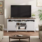 Meuble TV moderne de style rustique, 65 pouces, avec console multimédia, meuble à deux portes ouvertes et 8 étagères de rangement