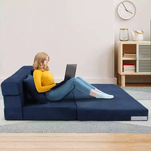 Matelas de canapé pliant Acekool, canapé-lit convertible Queen en mousse à mémoire de forme avec oreiller, futon de sol en lin pour salon ou chambre d'amis