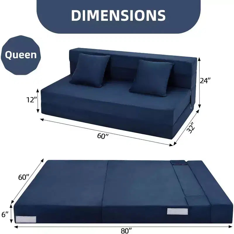 Matelas de canapé pliant Acekool, canapé-lit convertible Queen en mousse à mémoire de forme avec oreiller, futon de sol en lin pour salon ou chambre d'amis