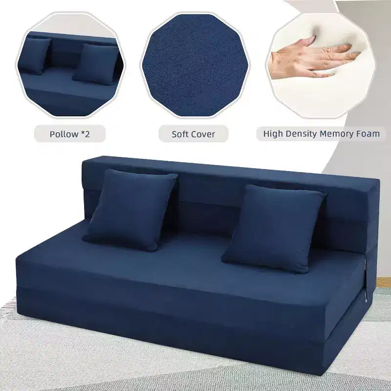 Matelas de canapé pliant Acekool, canapé-lit convertible Queen en mousse à mémoire de forme avec oreiller, futon de sol en lin pour salon ou chambre d'amis