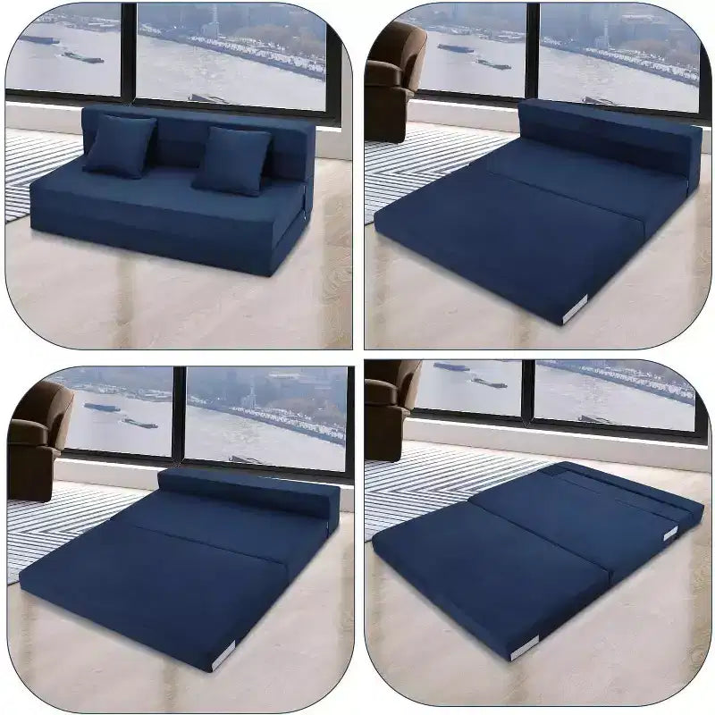 Matelas de canapé pliant Acekool, canapé-lit convertible Queen en mousse à mémoire de forme avec oreiller, futon de sol en lin pour salon ou chambre d'amis