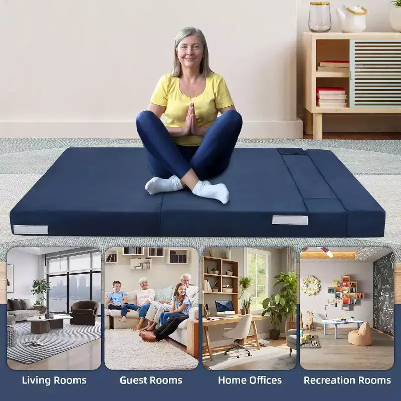 Matelas de canapé pliant Acekool, canapé-lit convertible Queen en mousse à mémoire de forme avec oreiller, futon de sol en lin pour salon ou chambre d'amis