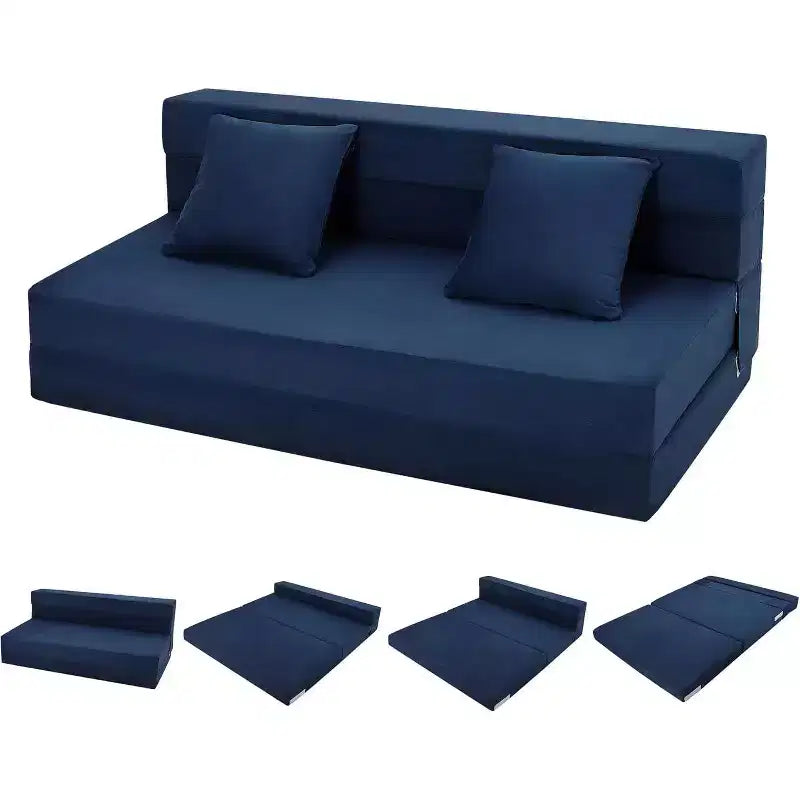Matelas de canapé pliant Acekool, canapé-lit convertible Queen en mousse à mémoire de forme avec oreiller, futon de sol en lin pour salon ou chambre d'amis