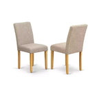 HomeStock Belmont Table de salle à manger ovale 7 pièces 42/60 avec rallonge papillon de 18 po et 6 chaises Parson avec pieds en chêne et tissu en lin fauve clair