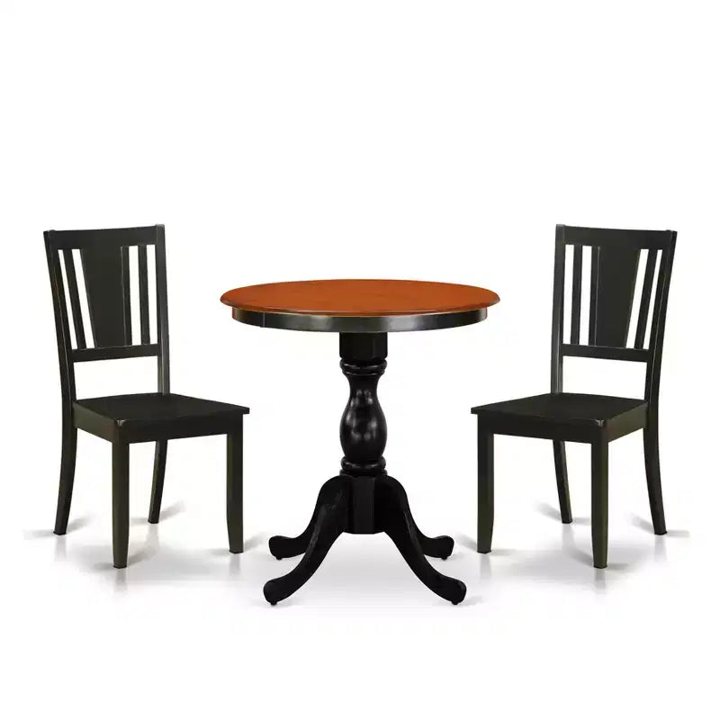 HomeStock Belmont Ensemble de salle à manger 3 pièces Mid-Century, avec table en bois et 2 chaises de salle à manger à dossier ajouré – Finition noire