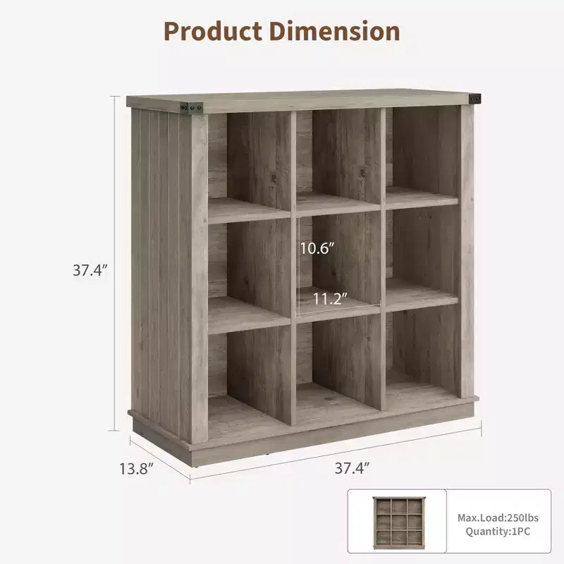 Bibliothèque de rangement 9 cubes, étagère horizontale de style ferme à 4 niveaux, bibliothèque de rangement en bois de 95 cm