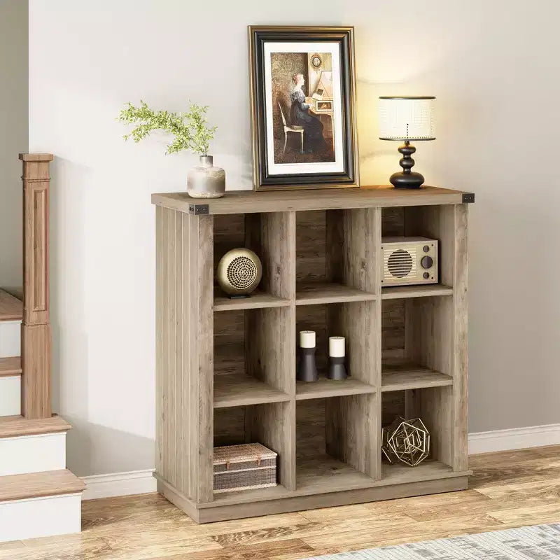 Bibliothèque de rangement 9 cubes, étagère horizontale de style ferme à 4 niveaux, bibliothèque de rangement en bois de 95 cm