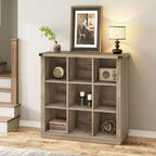 9 Cube Storage Organizer Bookshelf, 4 Tier Farmhouse Horizontal Bookcase, 37.4 Inch Wood Storage Bookcas