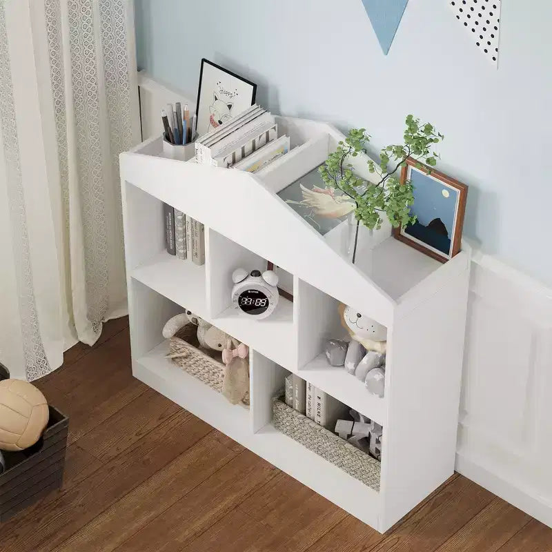 Étagère à Livres pour Enfants, Organisateur de Jouets Blanc, Bibliothèque à 5 Compartiments, Maison de Jeu pour Tout-Petits, Étagère de Rangement en Bois