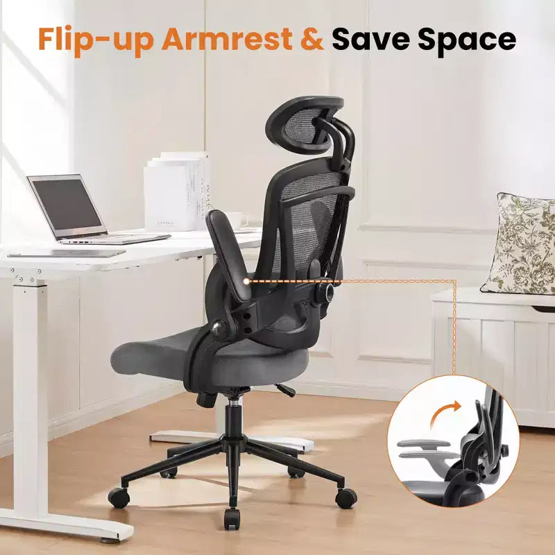 Chaise de bureau Bestier avec support lombaire et appui-tête réglables, chaise d'ordinateur en maille confortable avec accoudoirs relevables souples, chaise de jeu à hauteur réglable