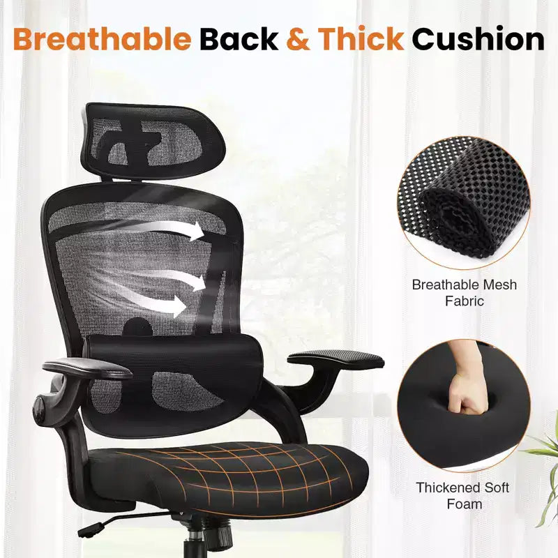 Chaise de bureau Bestier avec support lombaire et appui-tête réglables, chaise d'ordinateur en maille confortable avec accoudoirs relevables souples, chaise de jeu à hauteur réglable