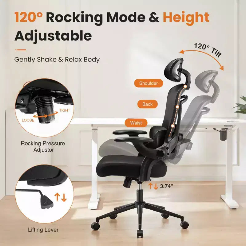 Chaise de bureau Bestier avec support lombaire et appui-tête réglables, chaise d'ordinateur en maille confortable avec accoudoirs relevables souples, chaise de jeu à hauteur réglable
